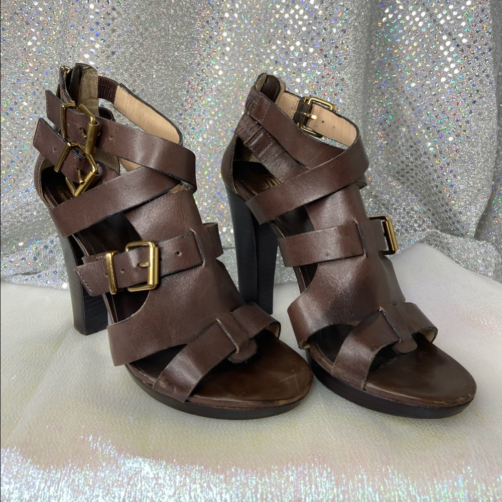 Pour La Victoire Brown strapped heels - Picture 1 of 5